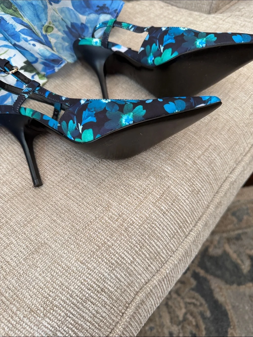 Marc Fisher Blue Floral Slingback Heels